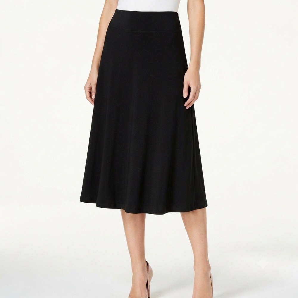 Double Take Skirt Womens L Black A-Line Midi Skirt Elastic Waist Flowy Casual